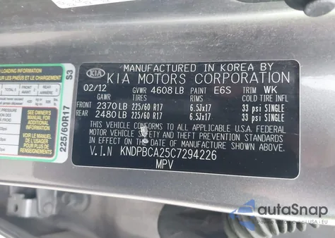 2012 Kia Sportage Lx from USA, damaged, VIN KNDPBCA25C7294226